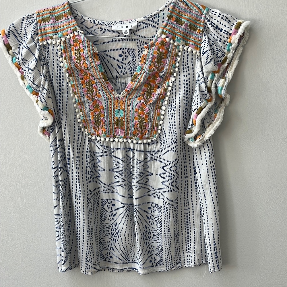 Embroidered Boho Top - Multicolor